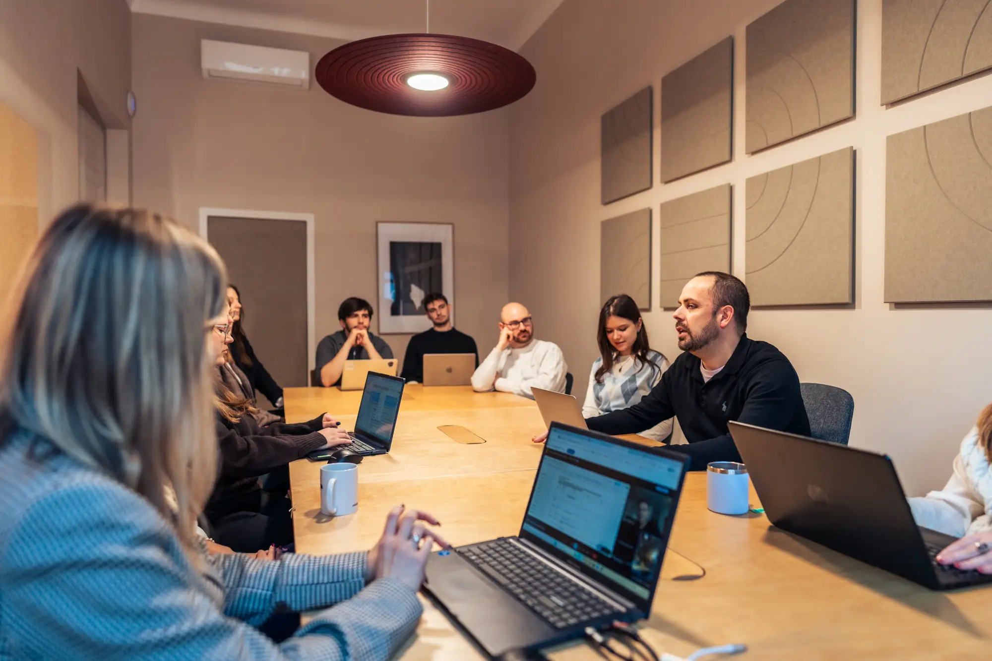 Meeting room at Yolk Kraków equipped with 4K display and webcam
